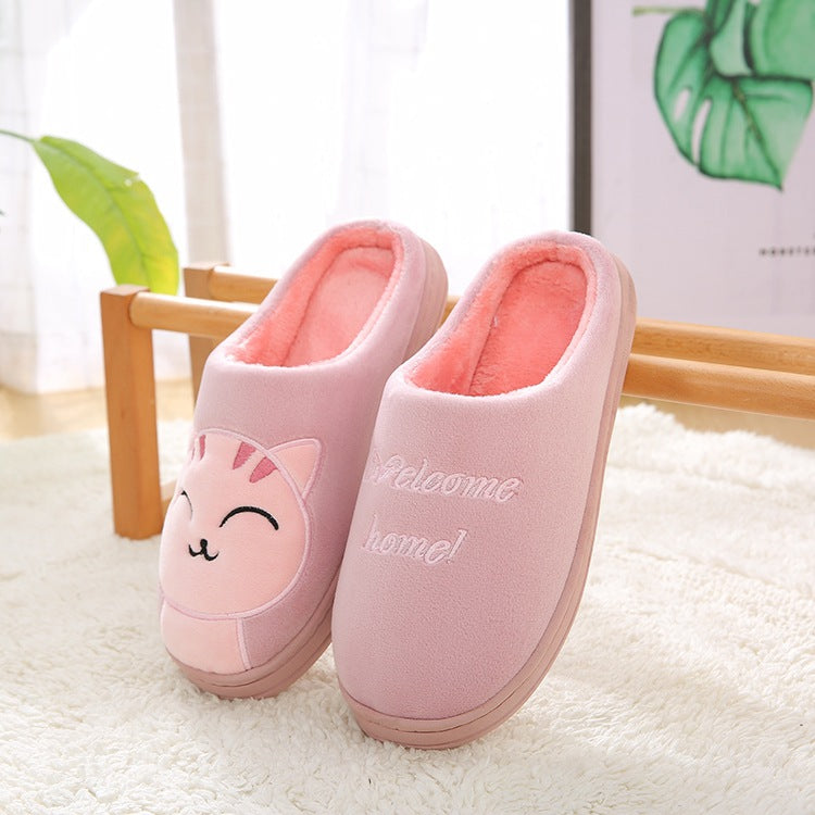 Factory Direct Delivery Winter Cartoon Couple Slippers Home Plush Slippers Women's Warm Cotton Slippers Cute Animal Indoor Slippers