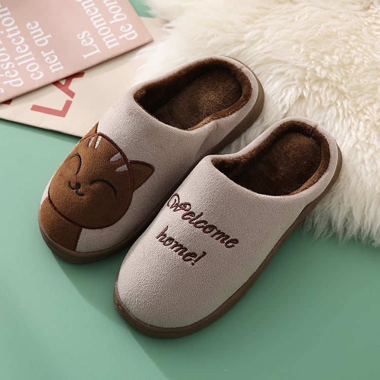 Factory Direct Delivery Winter Cartoon Couple Cotton Slippers Indoor Home Plush Slippers Warm Cotton Slippers Cute Cartoon Design