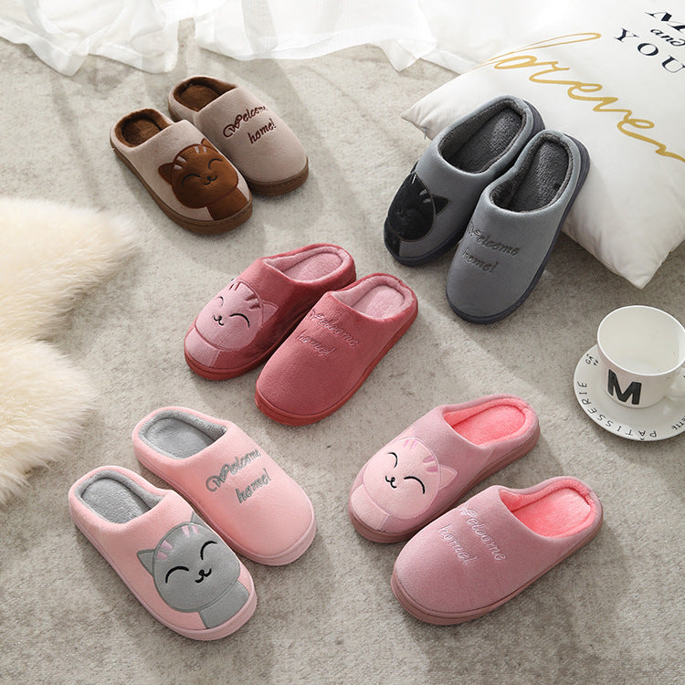 Factory Direct Delivery Winter Cartoon Couple Cotton Slippers Indoor Home Plush Slippers Warm Cotton Slippers Cute Cartoon Design