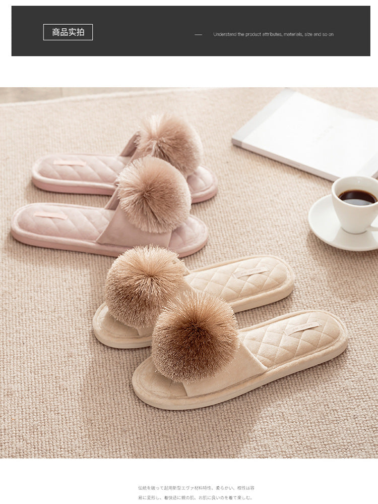 halluci Fish Mouth Plush Tassel Ball Slippers Non-Slip Rubber Bottom Home Comfortable Slippers for Women