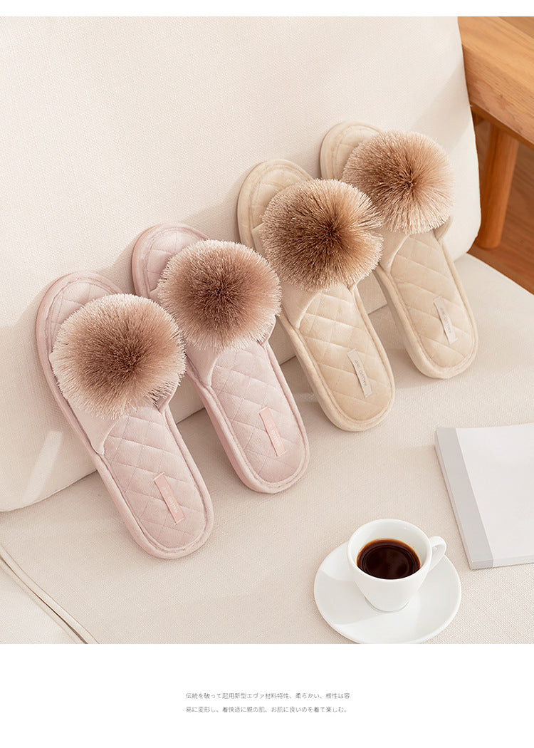 halluci Fish Mouth Plush Tassel Ball Slippers Non-Slip Rubber Bottom Home Comfortable Slippers for Women