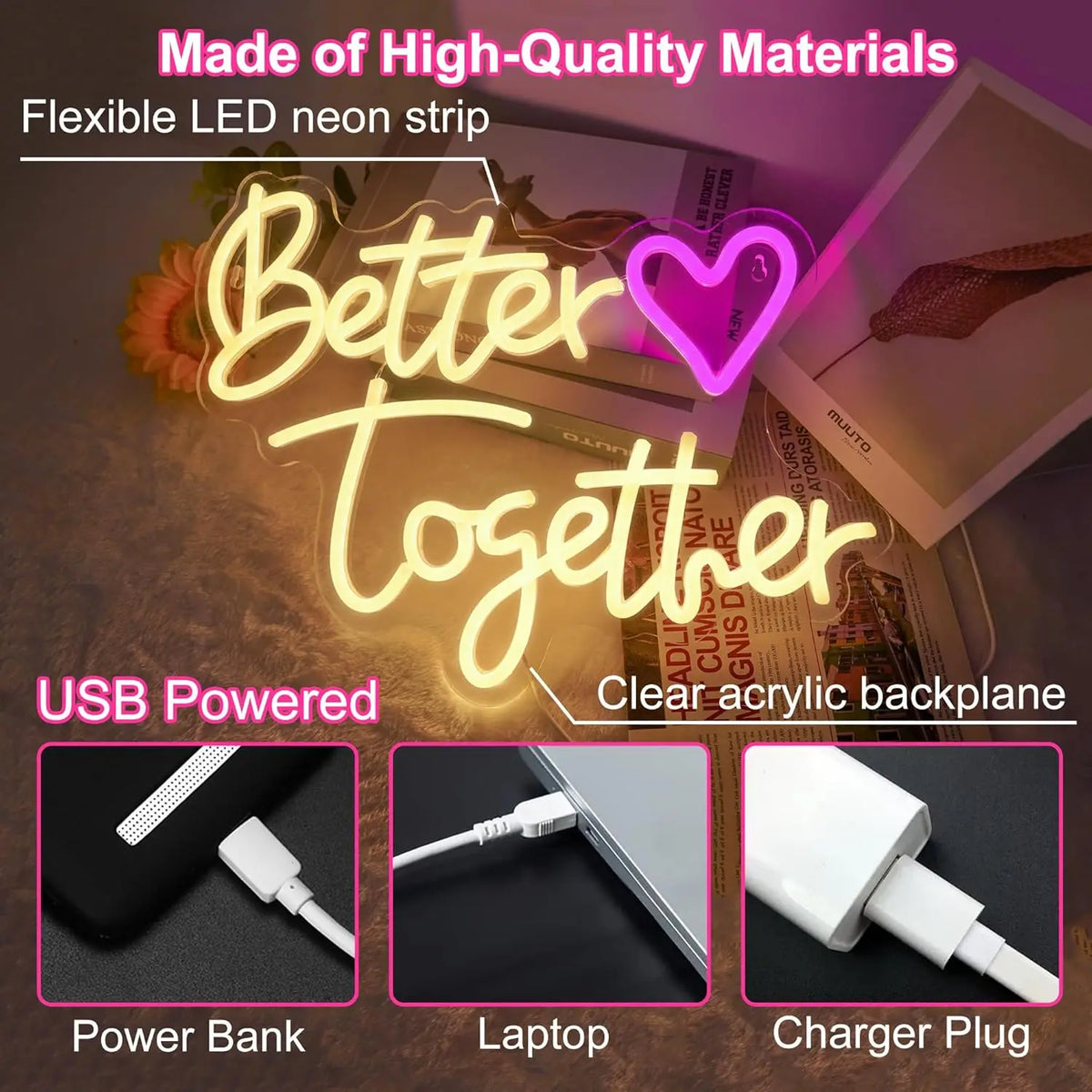 Better Together USB Dimmable Neon Signs Levels Wall Decoration Kids' Bedroom Wedding Party Valentine's Day Bar Gift neon lights