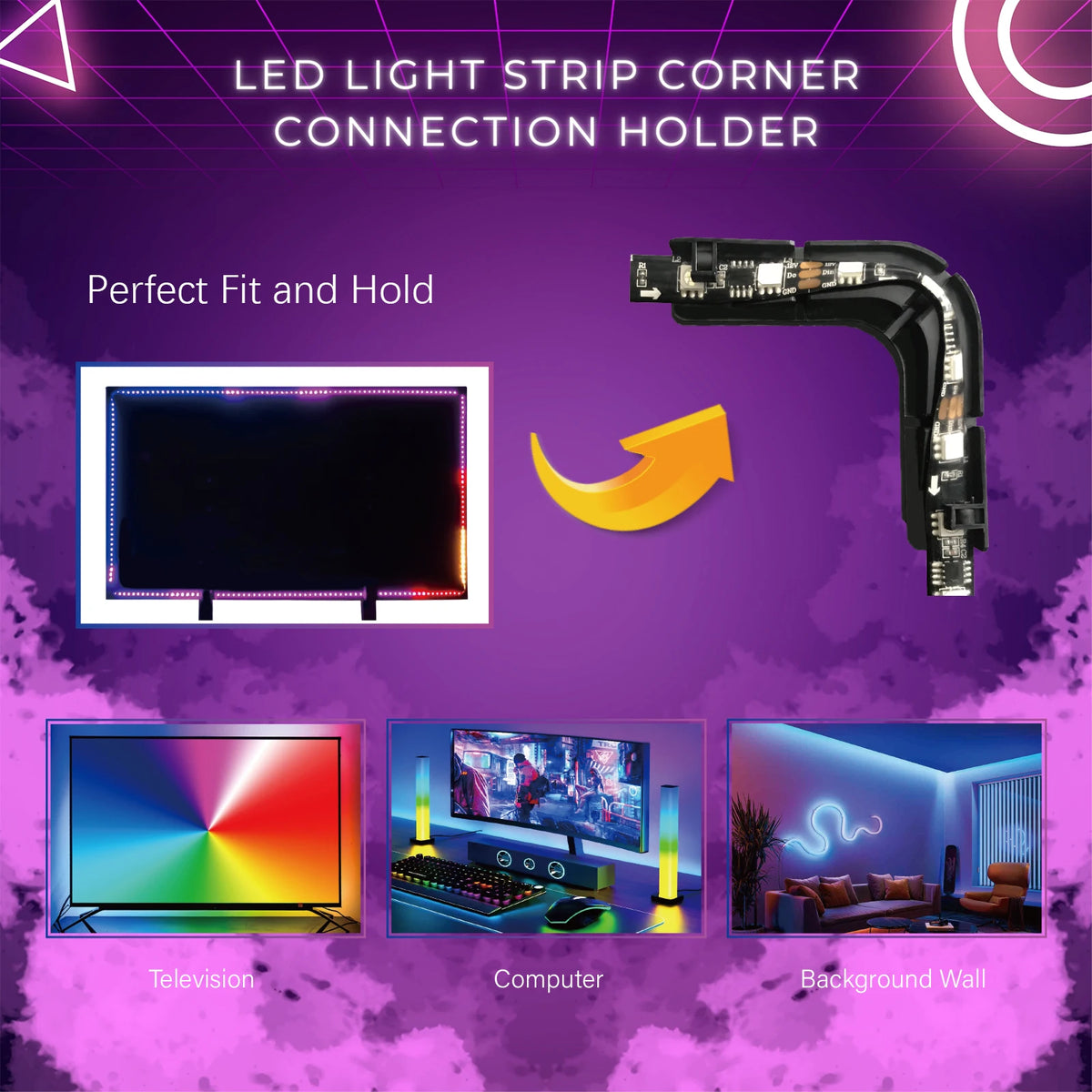 BOXPUT CH1 LED Light Strip Corner Connection Holder for Smart Ambient TV Led Backlight for 4K HD Sync Box Led Strip Lights Kit