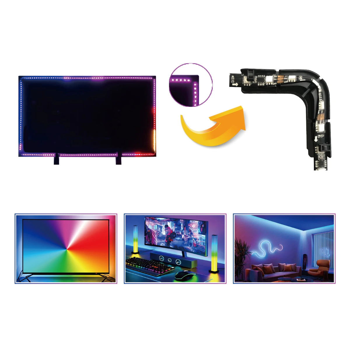 BOXPUT CH1 LED Light Strip Corner Connection Holder for Smart Ambient TV Led Backlight for 4K HD Sync Box Led Strip Lights Kit