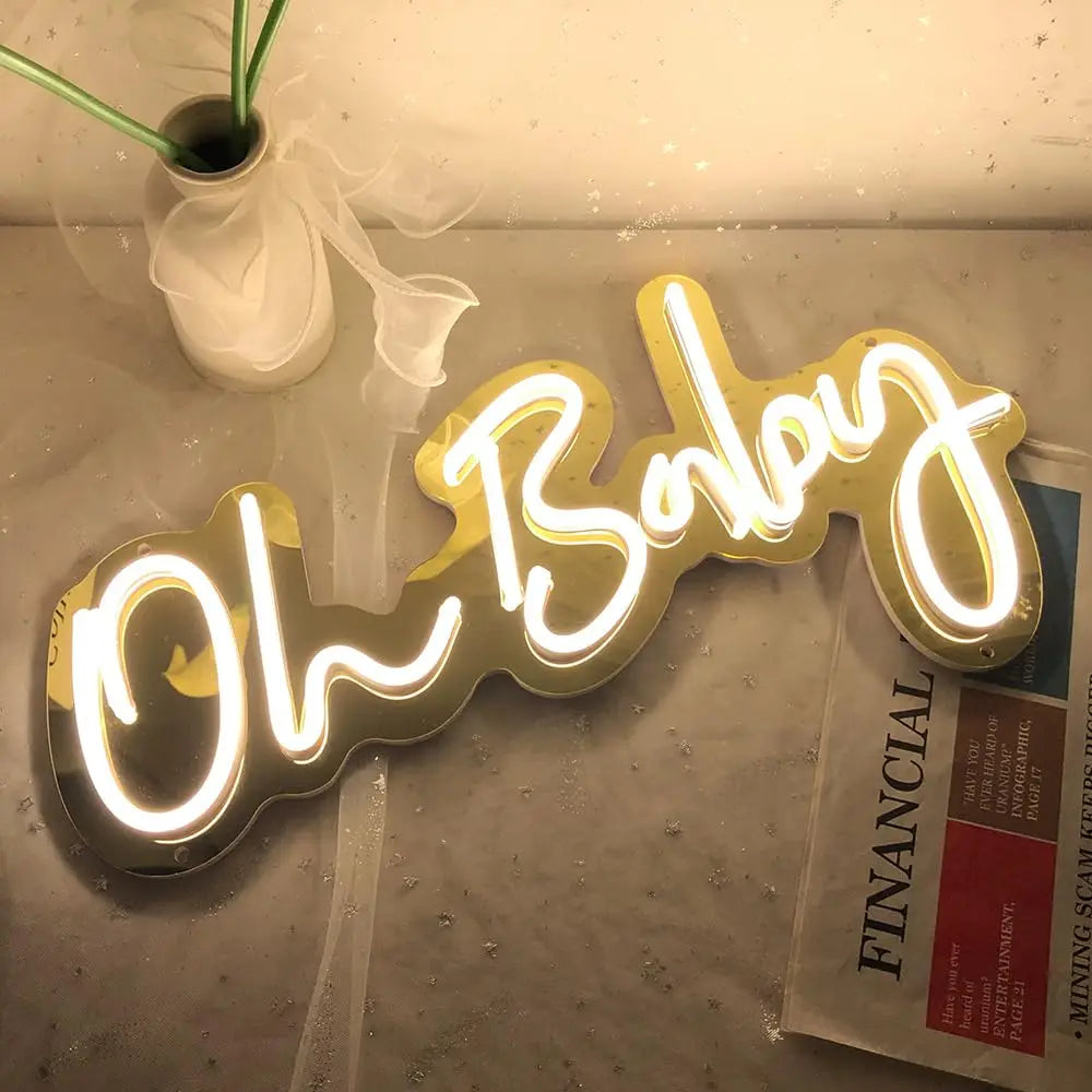 Oh Baby Neon Sign with Dimmer Switch for Baby Shower Decorations Gender Reveal Room Decor USB Powered LED Neon Lights