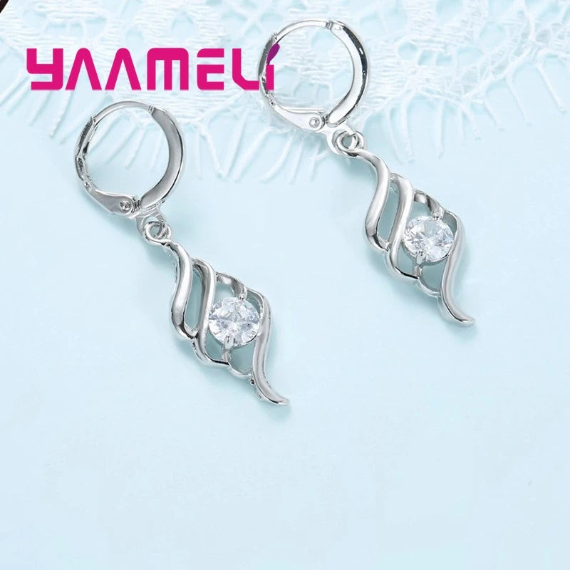 Jewelry Sets For Women Charms 925 Sterling Silver Color Pendant Necklace Hoop Earring Fashion Classic Collares Wedding Gift