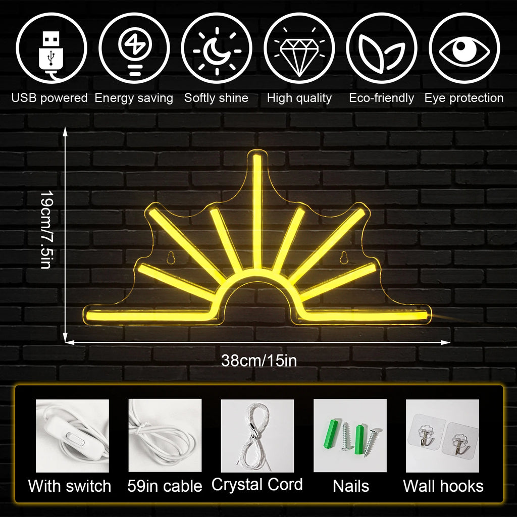 USB Powered Custom Neon Lights Sun Beach Sea Wave LED Sunrise Sunset Sign for Man Cave Living Room Party Bar Park Advertising