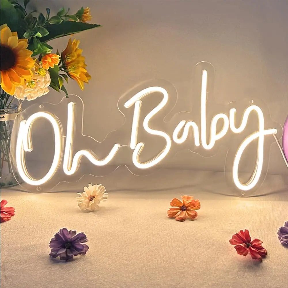 Oh Baby Neon Sign with Dimmer Switch for Baby Shower Decorations Gender Reveal Room Decor USB Powered LED Neon Lights