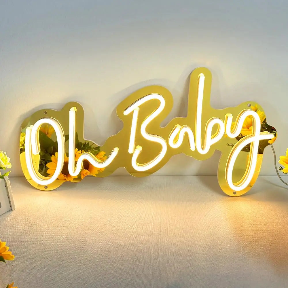 Oh Baby Neon Sign with Dimmer Switch for Baby Shower Decorations Gender Reveal Room Decor USB Powered LED Neon Lights