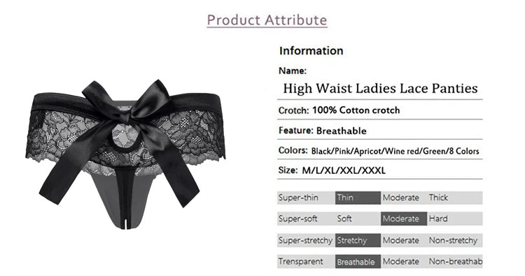 Sexy Underwear Women  Erotic Sensual Lace Crotchless Thongs Hot  High Quality Low Waist Feminina's Panties Tempting Pretty Brief