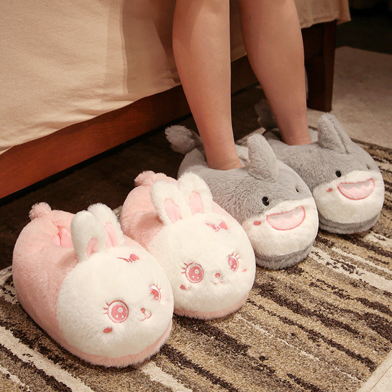 Cartoon Girl Heart Plush Slippers Winter Thickened Warm Non-Slip Cotton Slippers Cute Rabbit Bag with Cotton Shoes for Girls