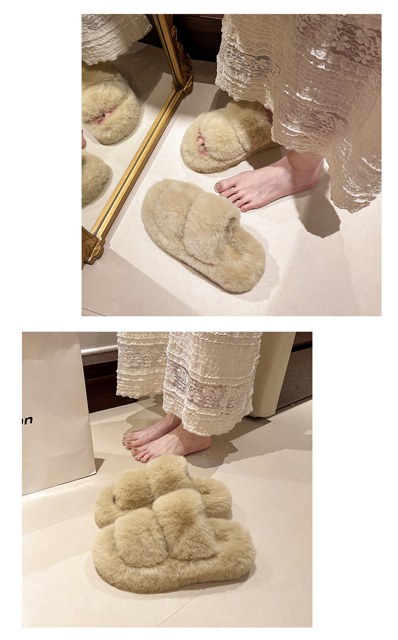 Furry Slippers for Women, 2025 New Autumn and Winter Models, Suitable for Home Use, Warm and Fashionable, Non-Slip Cotton Slippers
