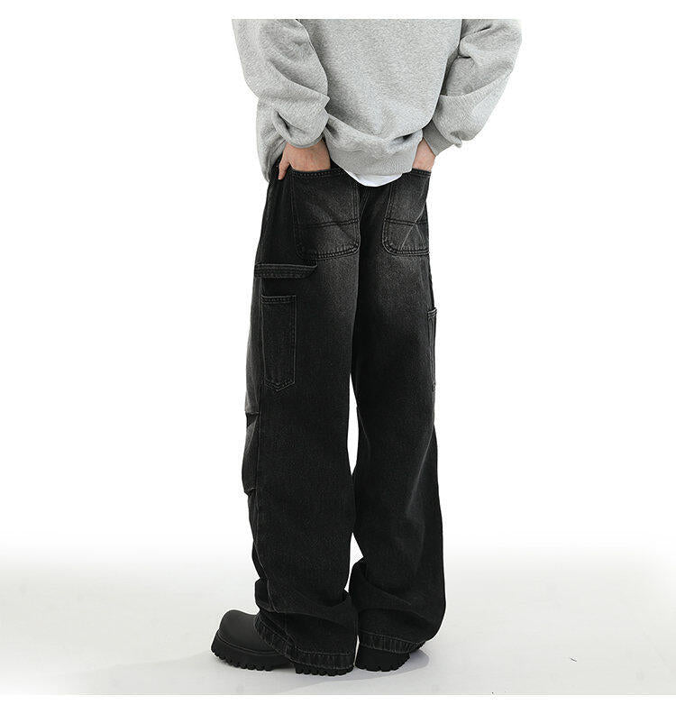American Style Retro Baggy Jeans Men's 2025 Spring and Autumn Design Sense Fashion Brand Washed Workwear Wide Leg Straight Leg Pants