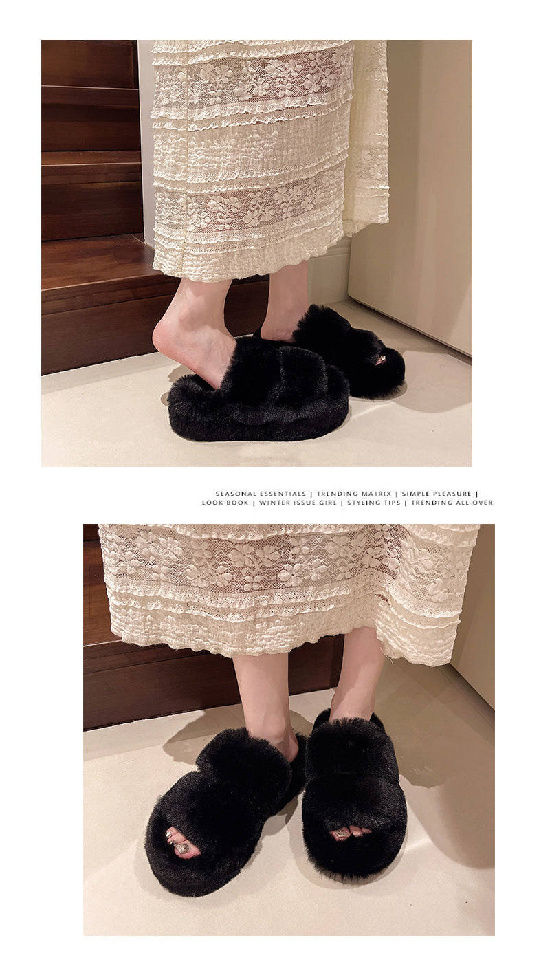 Furry Slippers for Women, 2025 New Autumn and Winter Models, Suitable for Home Use, Warm and Fashionable, Non-Slip Cotton Slippers