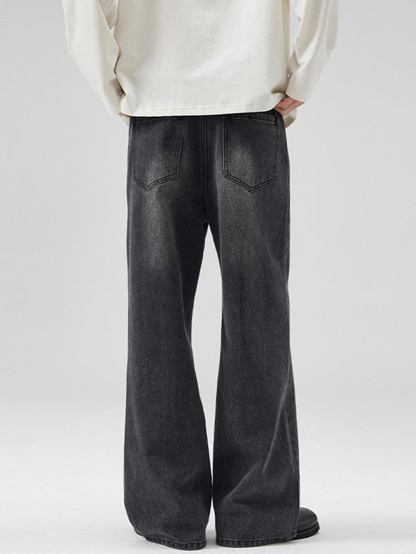 LKTM Men's Wear# American Washed Cat Whiskers Semi-elastic Waist A- shaped Jeans Men's and Women's Loose Wide Leg Lazy Wind Pants