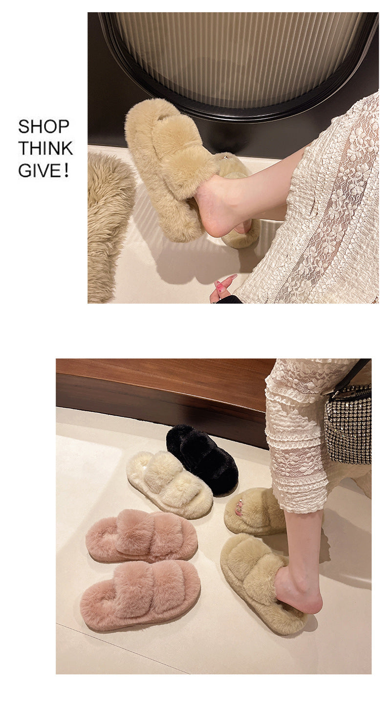 Furry Slippers for Women, 2025 New Autumn and Winter Models, Suitable for Home Use, Warm and Fashionable, Non-Slip Cotton Slippers