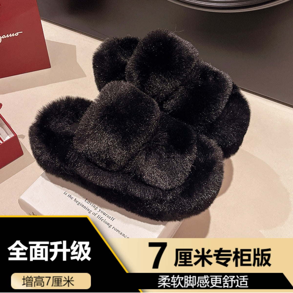 Furry Slippers for Women, 2025 New Autumn and Winter Models, Suitable for Home Use, Warm and Fashionable, Non-Slip Cotton Slippers