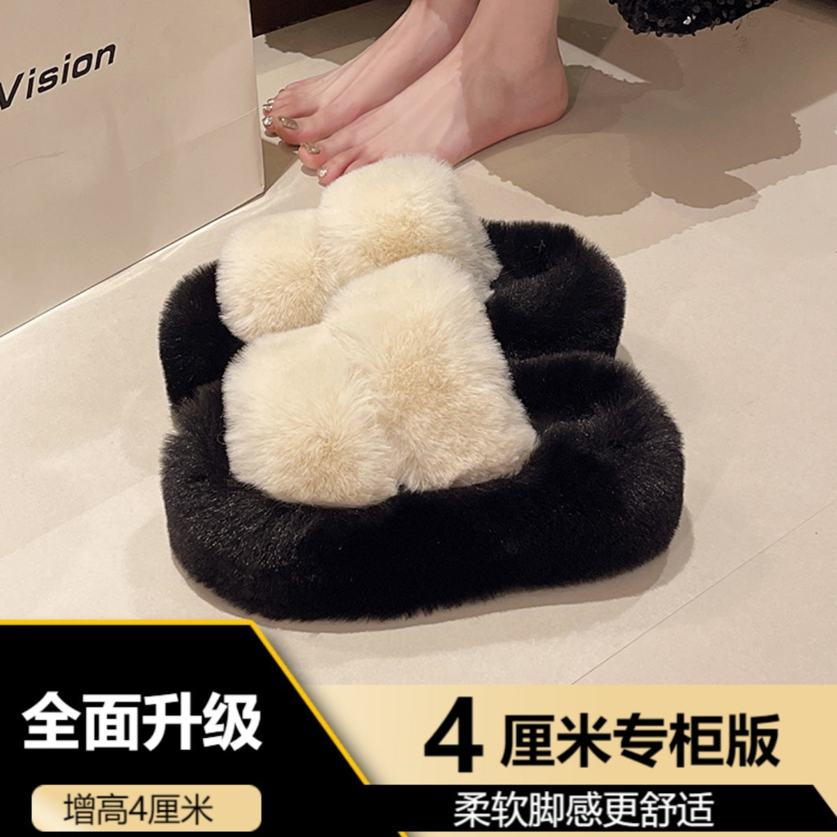 Furry Slippers for Women, 2025 New Autumn and Winter Models, Suitable for Home Use, Warm and Fashionable, Non-Slip Cotton Slippers