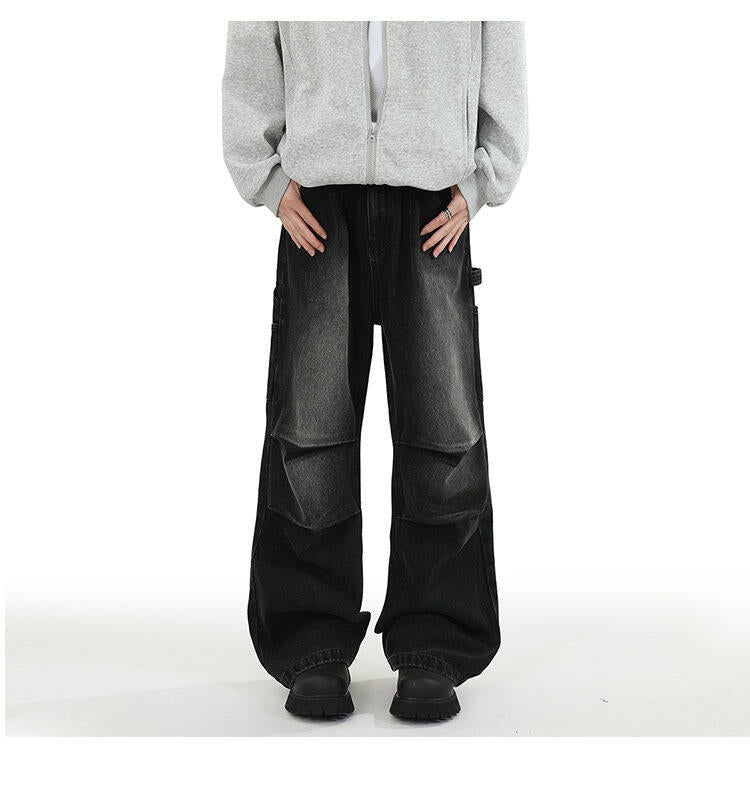 American Style Retro Baggy Jeans Men's 2025 Spring and Autumn Design Sense Fashion Brand Washed Workwear Wide Leg Straight Leg Pants