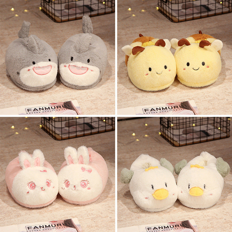 Cartoon Girl Heart Plush Slippers Winter Thickened Warm Non-Slip Cotton Slippers Cute Rabbit Bag with Cotton Shoes for Girls