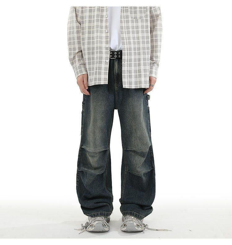 American Style Retro Baggy Jeans Men's 2025 Spring and Autumn Design Sense Fashion Brand Washed Workwear Wide Leg Straight Leg Pants