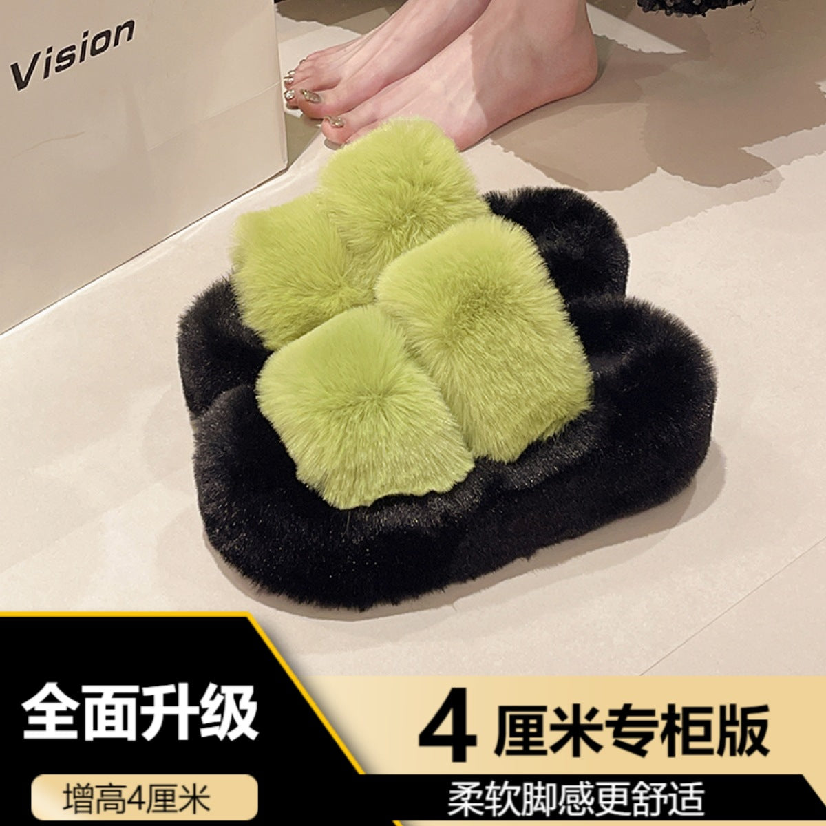 Furry Slippers for Women, 2025 New Autumn and Winter Models, Suitable for Home Use, Warm and Fashionable, Non-Slip Cotton Slippers