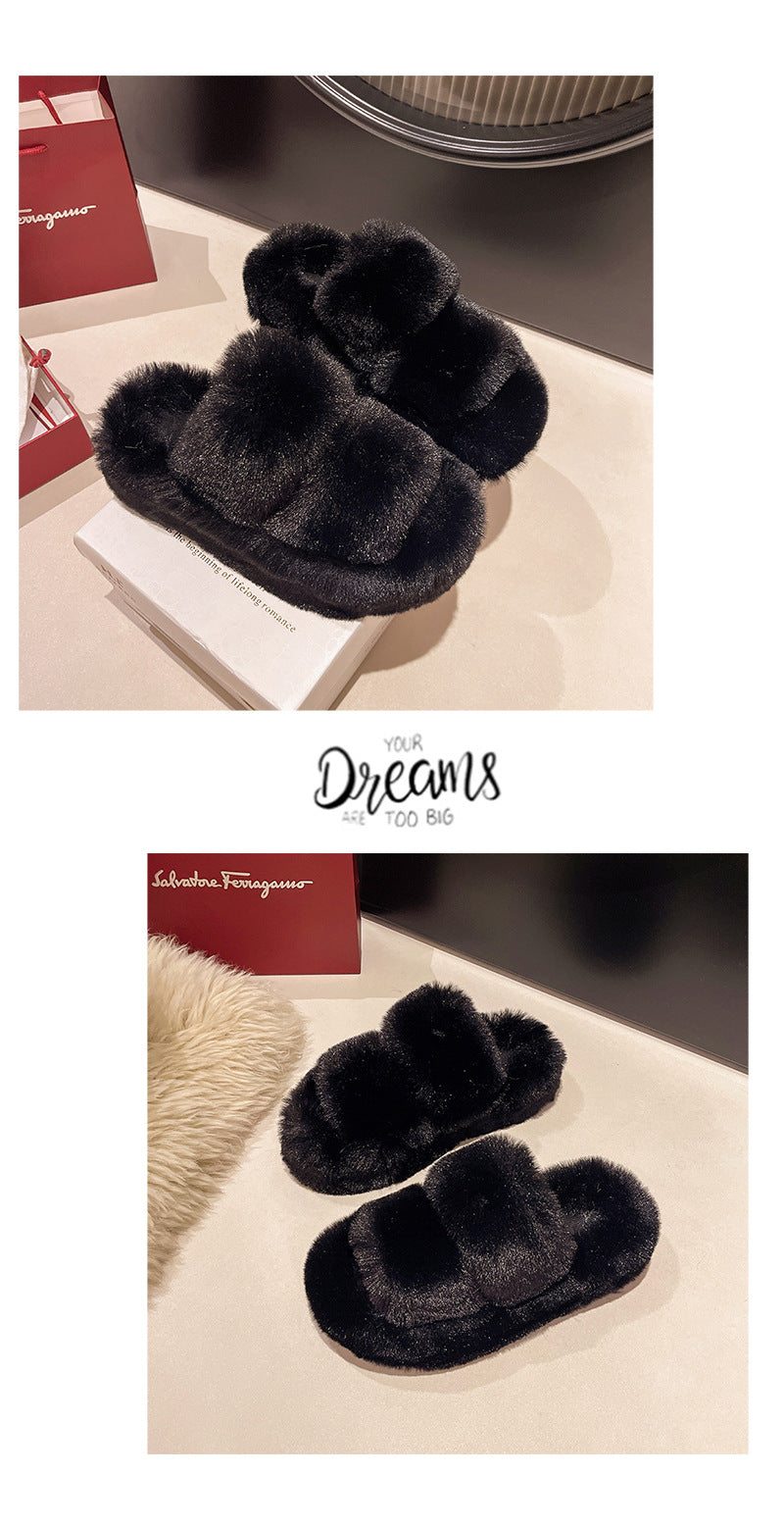Furry Slippers for Women, 2025 New Autumn and Winter Models, Suitable for Home Use, Warm and Fashionable, Non-Slip Cotton Slippers