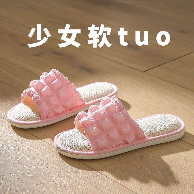 Factory Direct Linen Slippers for Women, Suitable for Spring and Autumn, Indoor Couple's Home Slippers, Thick-Soled, Lightweight, Non-Slip, Sweat-Absorbent, Suitable for Outdoor Wear for Men
