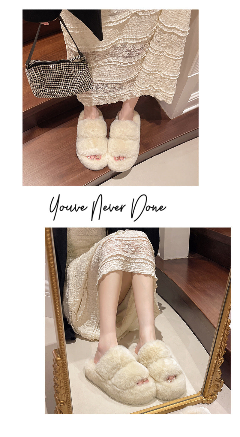 Furry Slippers for Women, 2025 New Autumn and Winter Models, Suitable for Home Use, Warm and Fashionable, Non-Slip Cotton Slippers