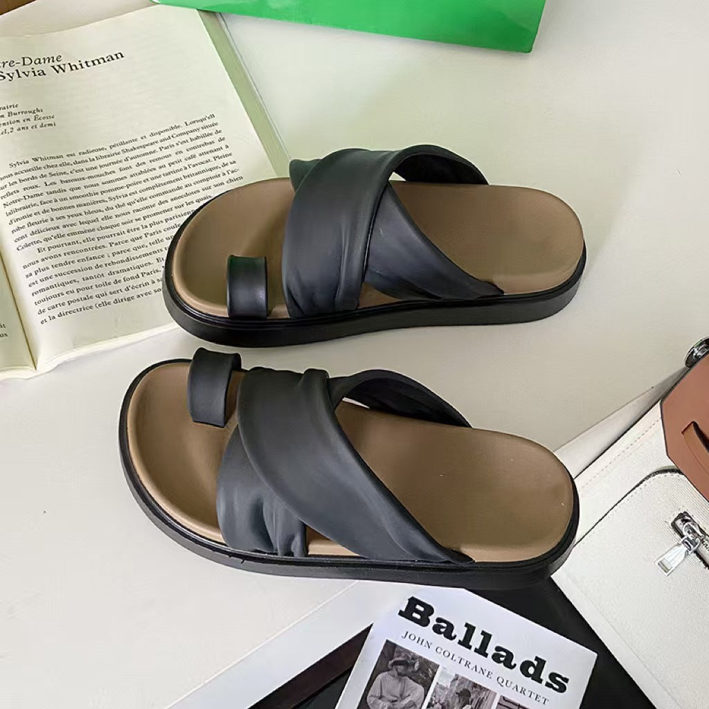 2025 Popular Slippers for Women, Summer Outer Wear, Half-Cup Thick-Soled Half-Slippers, French Sandals