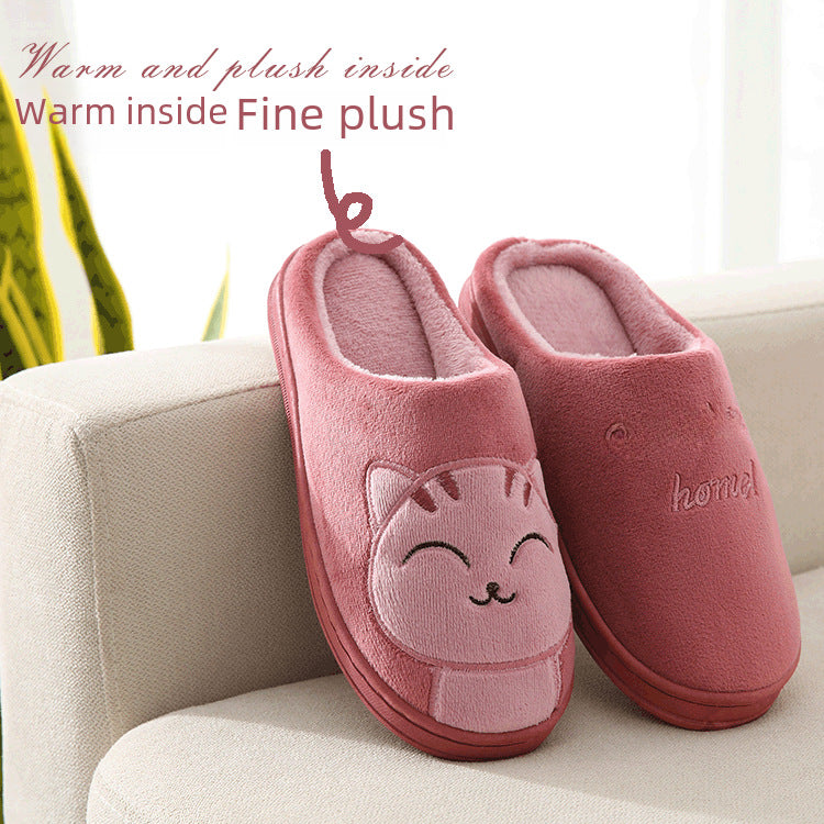 Factory Direct Delivery Winter Cartoon Couple Cotton Slippers Indoor Home Plush Slippers Warm Cotton Slippers Cute Cartoon Design