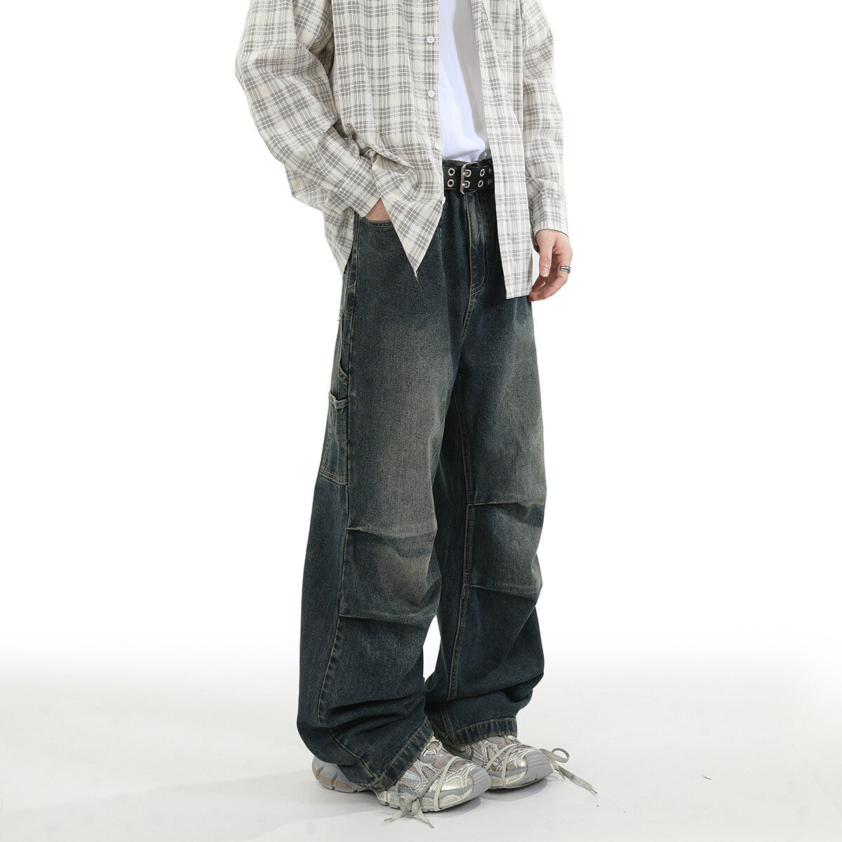 American Style Retro Baggy Jeans Men's 2025 Spring and Autumn Design Sense Fashion Brand Washed Workwear Wide Leg Straight Leg Pants