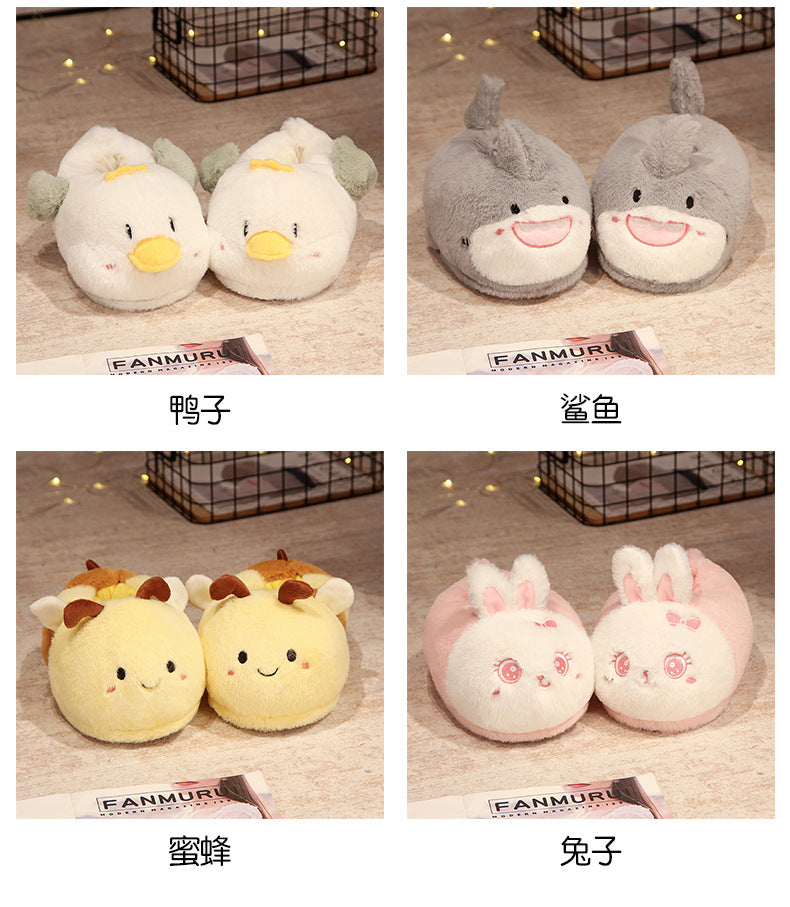 Cartoon Girl Heart Plush Slippers Winter Thickened Warm Non-Slip Cotton Slippers Cute Rabbit Bag with Cotton Shoes for Girls