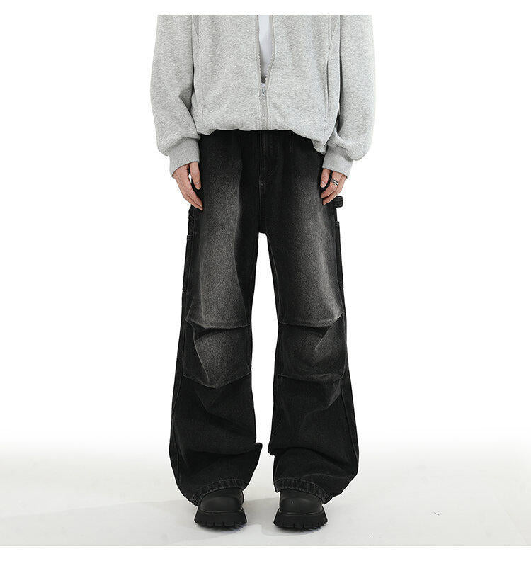 American Style Retro Baggy Jeans Men's 2025 Spring and Autumn Design Sense Fashion Brand Washed Workwear Wide Leg Straight Leg Pants