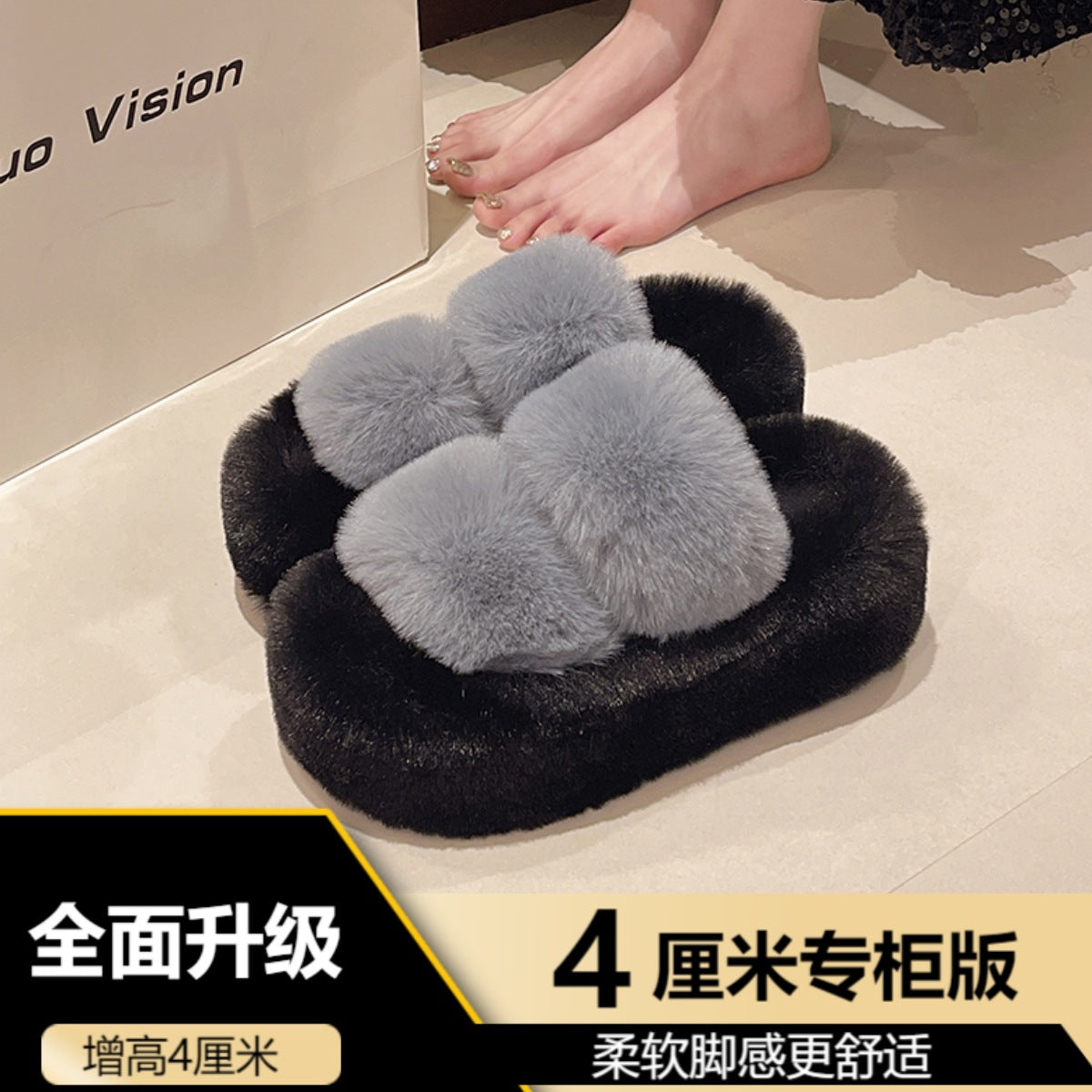 Furry Slippers for Women, 2025 New Autumn and Winter Models, Suitable for Home Use, Warm and Fashionable, Non-Slip Cotton Slippers