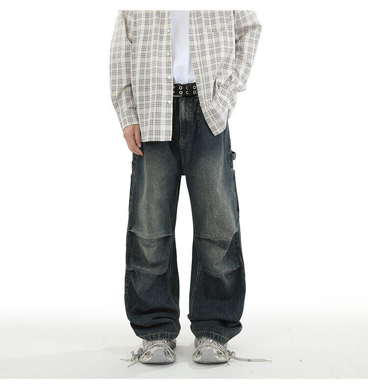 American Style Retro Baggy Jeans Men's 2025 Spring and Autumn Design Sense Fashion Brand Washed Workwear Wide Leg Straight Leg Pants