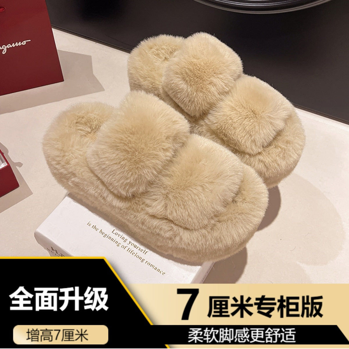 Furry Slippers for Women, 2025 New Autumn and Winter Models, Suitable for Home Use, Warm and Fashionable, Non-Slip Cotton Slippers
