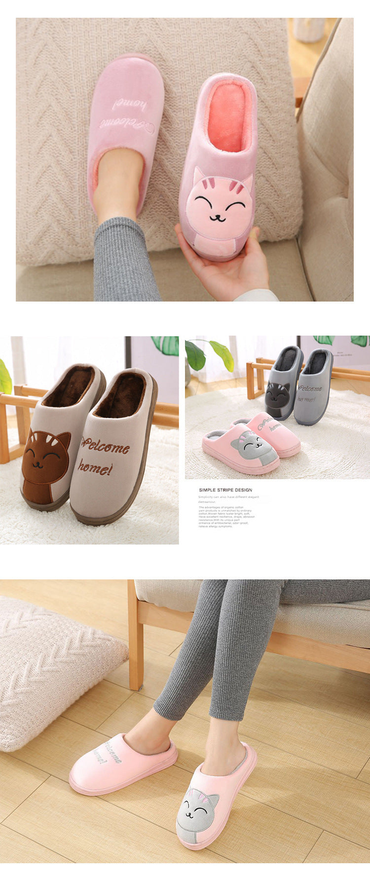 Factory Direct Delivery Winter Cartoon Couple Slippers Home Plush Slippers Women's Warm Cotton Slippers Cute Animal Indoor Slippers