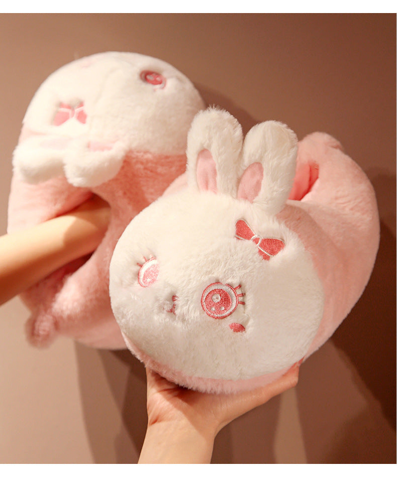 Cartoon Girl Heart Plush Slippers Winter Thickened Warm Non-Slip Cotton Slippers Cute Rabbit Bag with Cotton Shoes for Girls