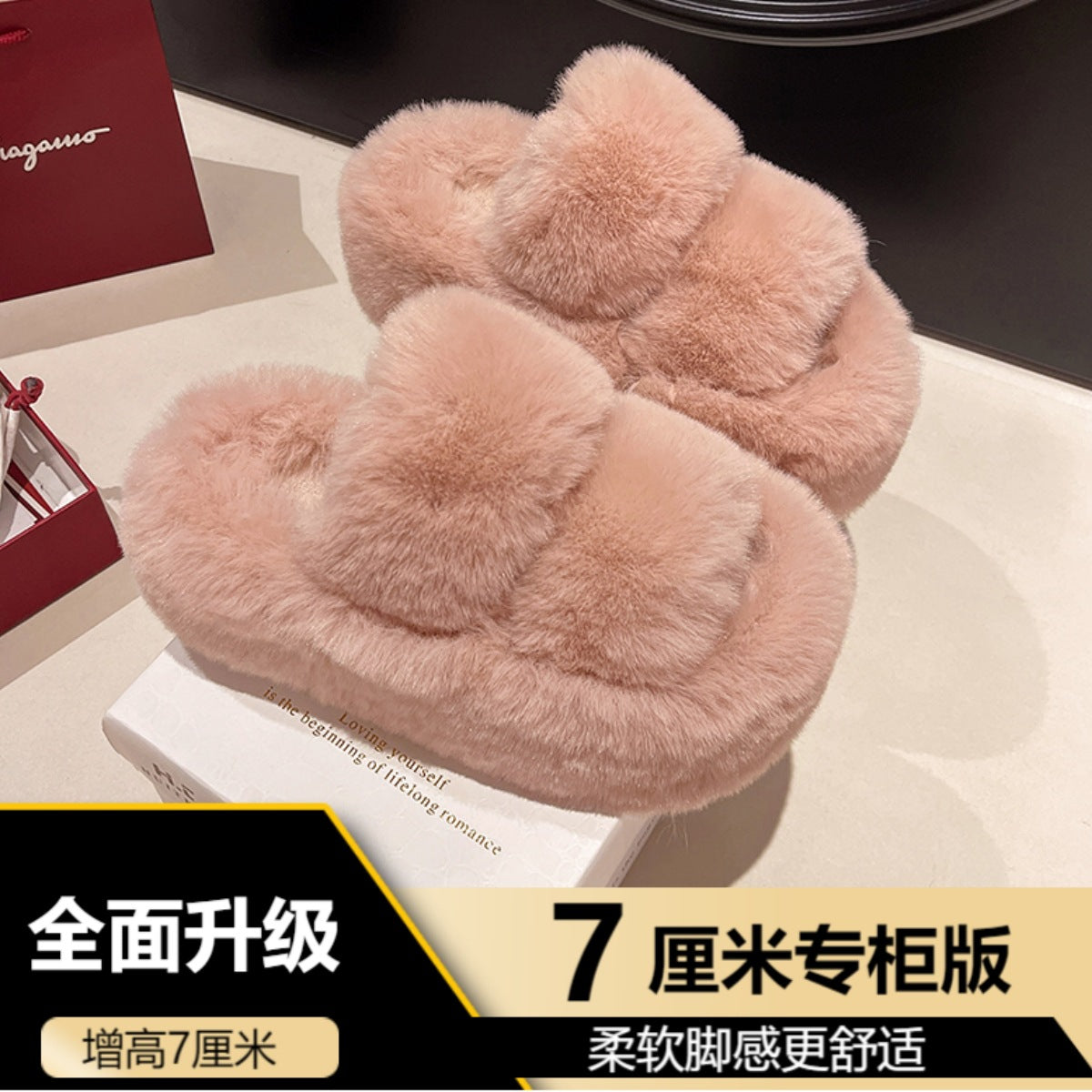 Furry Slippers for Women, 2025 New Autumn and Winter Models, Suitable for Home Use, Warm and Fashionable, Non-Slip Cotton Slippers