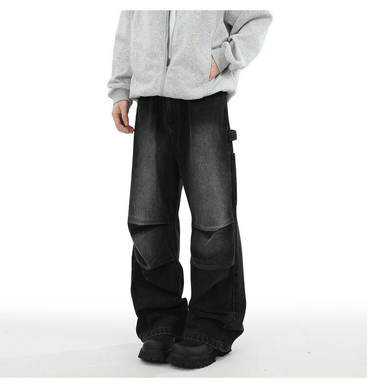 American Style Retro Baggy Jeans Men's 2025 Spring and Autumn Design Sense Fashion Brand Washed Workwear Wide Leg Straight Leg Pants