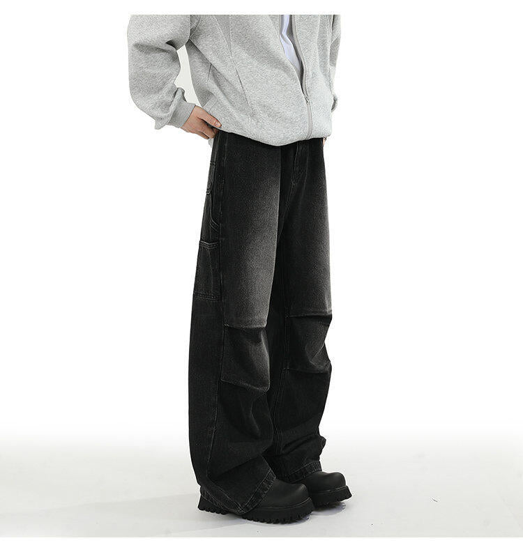 American Style Retro Baggy Jeans Men's 2025 Spring and Autumn Design Sense Fashion Brand Washed Workwear Wide Leg Straight Leg Pants