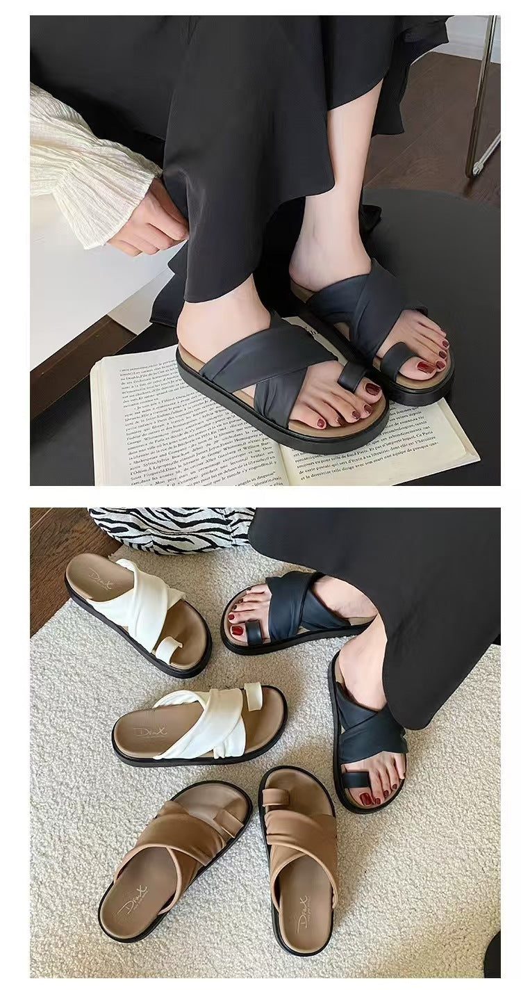 2025 Popular Slippers for Women, Summer Outer Wear, Half-Cup Thick-Soled Half-Slippers, French Sandals