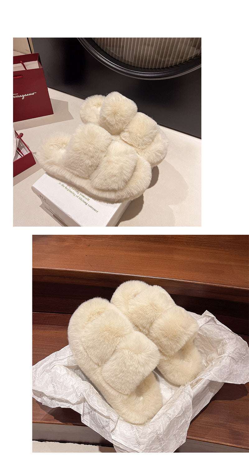 Furry Slippers for Women, 2025 New Autumn and Winter Models, Suitable for Home Use, Warm and Fashionable, Non-Slip Cotton Slippers