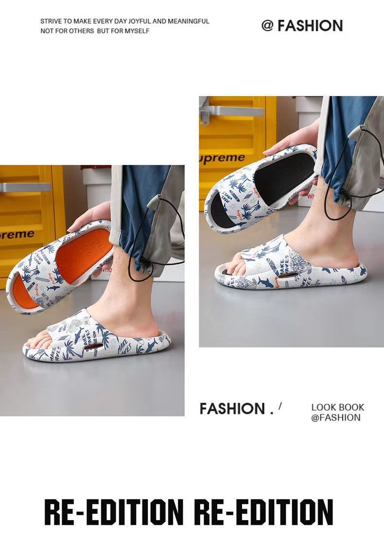 Men's Summer Outdoor Trendy Non-Slip Indoor Home Soft Sole Couple Slippers with a Stepping-On-Clouds Feel