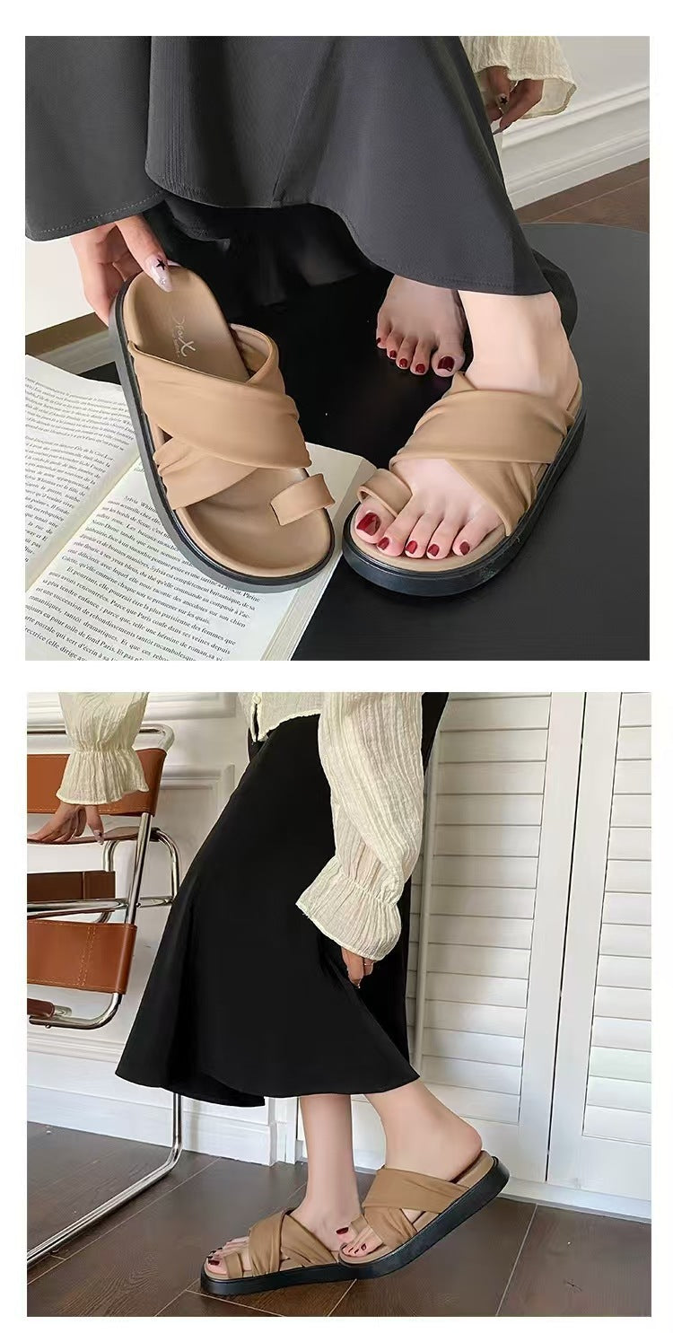 2025 Popular Slippers for Women, Summer Outer Wear, Half-Cup Thick-Soled Half-Slippers, French Sandals