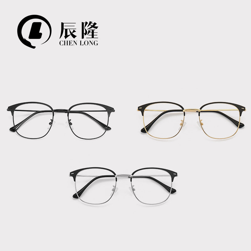 Ultra-light Metal Anti-blue Light Glasses Men's JS6601 Trendy Available-degree Glasses Frame Full-frame Women's Large Face Flat Glasses