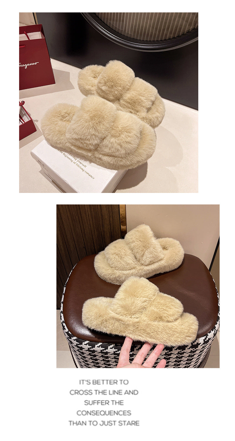 Furry Slippers for Women, 2025 New Autumn and Winter Models, Suitable for Home Use, Warm and Fashionable, Non-Slip Cotton Slippers