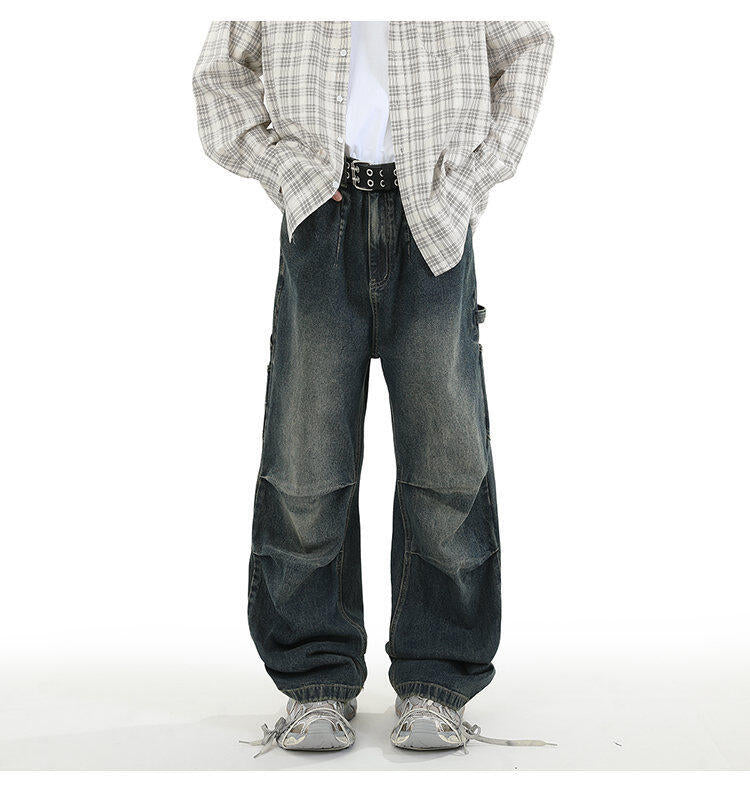 American Style Retro Baggy Jeans Men's 2025 Spring and Autumn Design Sense Fashion Brand Washed Workwear Wide Leg Straight Leg Pants