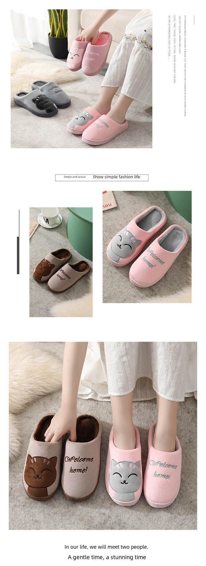 Factory Direct Delivery Winter Cartoon Couple Cotton Slippers Indoor Home Plush Slippers Warm Cotton Slippers Cute Cartoon Design